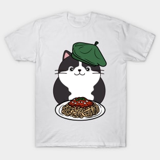 Cute Fat cat is eating spaghetti T-Shirt